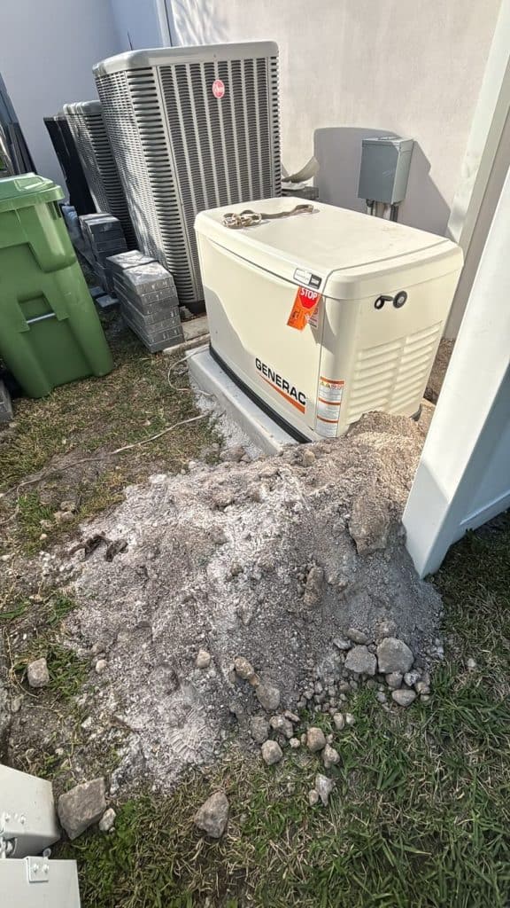 Completed Generac standby generator installation in Fort Lauderdale with bored gas and electrical service