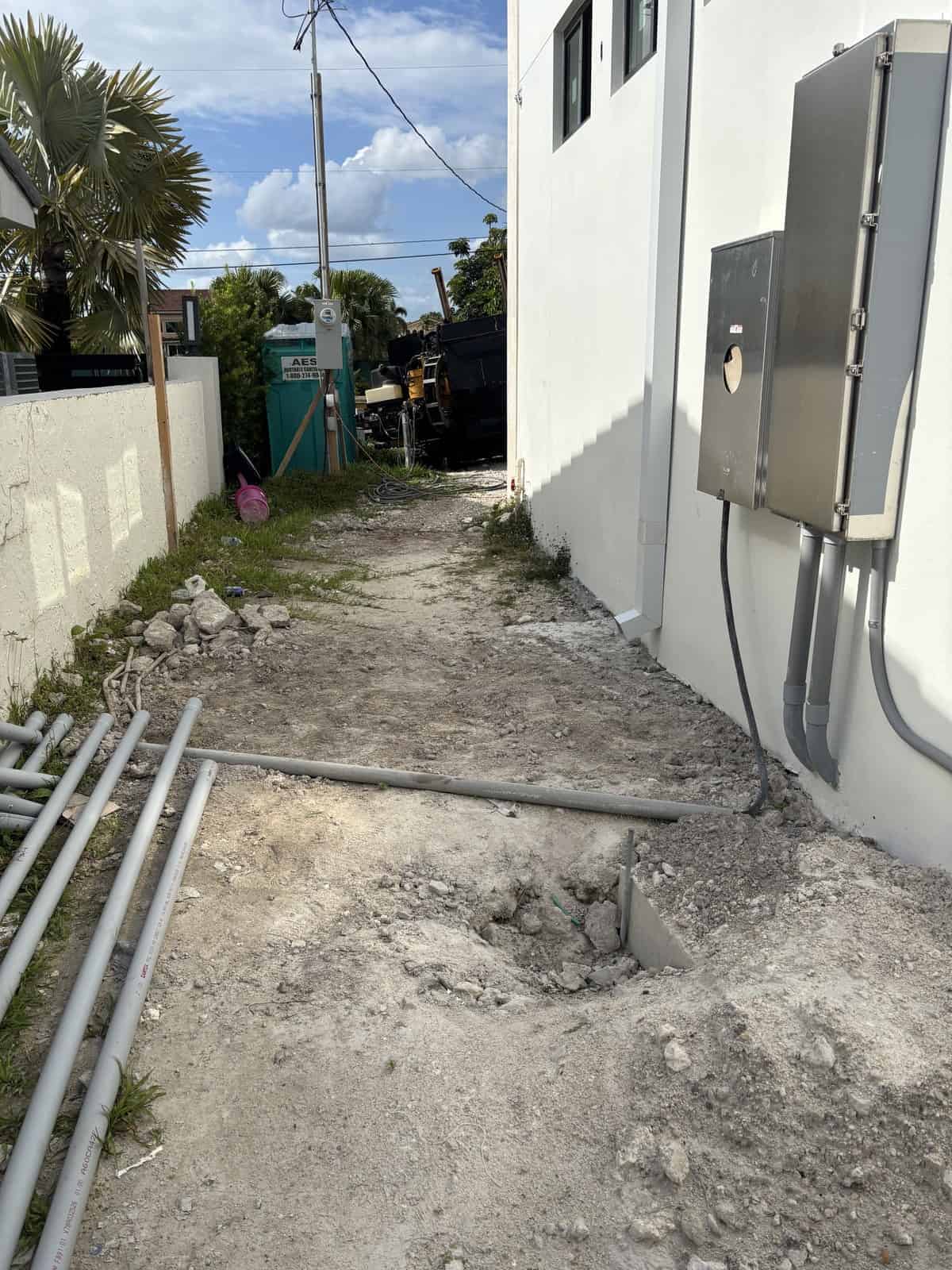 Construction area with pipes and electrical boxes at Boring Bros.